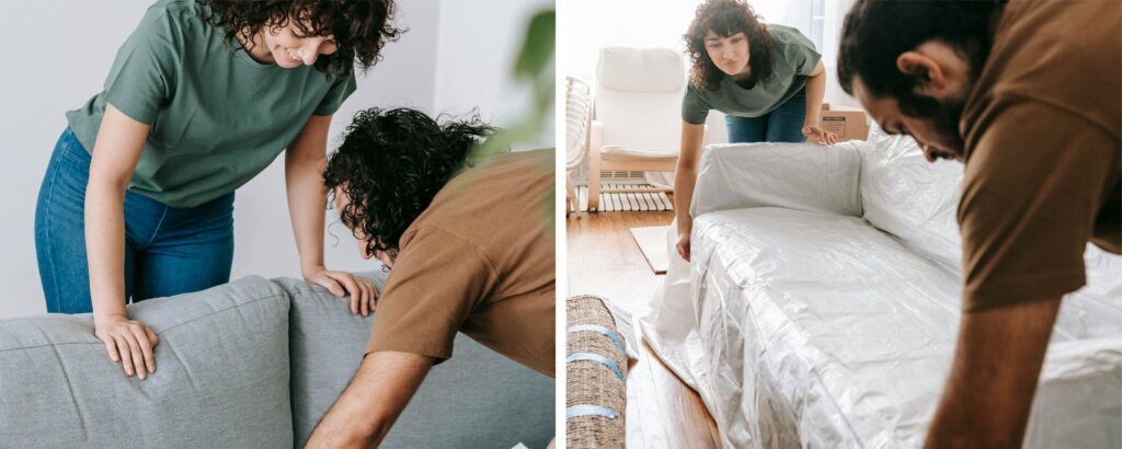 Antes y después de la preparación de muebles para el almacenamiento.